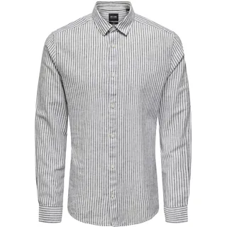 Only & Sons Herren Leinen Hemd ONSCaiden Stripe Langarm gestreift 22026601 Dark Navy L