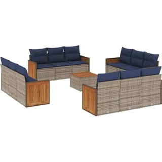 vidaXL 13-teiliges Gartensofa-Set mit Kissen, grau, Polyrattan - Grau