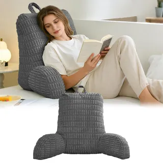 BOYIFEIJIE Lesekissen für Bett Und Sofa, Erwachsenensofa mit Rückenlehnenkissen, Sitzkissen mit Armlehne, Rückenlehne Geeignet zum Fernsehen, Lesen, Handyspielen und Spielen im Bett (Grau)