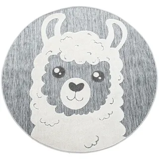 Paco Home Kinderteppich »Tweet 468« rund 12 mm Höhe Flachgewebe, Hoch-Tief-Effekt, Motiv Lama, In- und Outdoor geeignet,