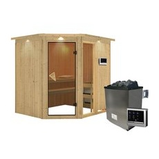 KARIBU Sauna »Paide 2«, inkl. 9 kW Saunaofen mit externer Steuerung, für 3 Personen - beige