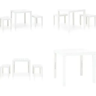 vidaXL Gartentisch mit 2 Bänken Kunststoff Weiß - Gartenmöbel-Set - Gartenmöbel-Sets - Esstisch - Esstische - Weiß