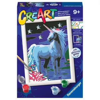 Ravensburger CreArt: Magisches Einhorn — Malen mit Zahlen für Kinder ab 9 Jahren, Malset mit Brettern, Rahmen, Pinsel und Farben im Lieferumfang enthalten, 14 x 19 cm, Geschenkideen