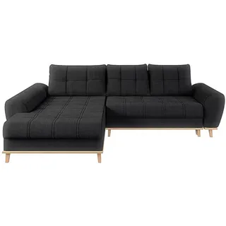 luma-home Ecksofa im Scandi-Stil, Schlaffunktion, Bettkasten B268/T175/H86 cm, Ottomane links, Liegefl. 128x209 cm, Bouclé Chenille Stoff in Anthrazit / 21012 , Textil , Füllung: Polyurethan (PUR),Polyurethan (Pur) , L-Form , 268x175 cm , Wohnzimmer, Sofas & Couches, Wohnlandschaften, Ecksofas
