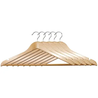 KESPER 5er Pack Holz-Kleiderbügel Breite 44,5 cm Natur mit Hosen-Steg & Kleidermulde, aus FSC-Lotusholz