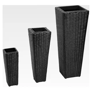 Garten-Hochbeet 3-teilig aus Poly Rattan in Schwarz für Balkon, Garten und Terrasse - Schwarz