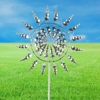 LOMUG Magische Windmühle, 3D Windrad Edelstahl, Windspiel Garten, Einzigartige und magische Metall-Windmühle für Garten, Terrasse, Landschaft Dekoration
