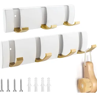 xianzhanEU 2 Stück Garderobenhaken, Moderne Kleiderhaken Klappbar, Weiß Garderobenleiste Metall, Beweglichen Haken, Platzsparende für Jacken Mäntel Schals Handtaschen