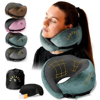 BARTSFLY Nackenkissen - Memory Foam Reisekissen Auto & Flugzeug, Ergonomisch Travel Pillow Airplane, Flugzeugkissen gegen Nackenschmerzen, Komfort für Schlafen, Langstreckenflug, Waschbar (blau)