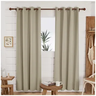 Deconovo Verdunkelungsvorhang Dicke Gardine mit Ösen Wohnzimmer Thermogardine gegen Kälte, 175x140cm(HöhexBreite), Beige, 2er Set
