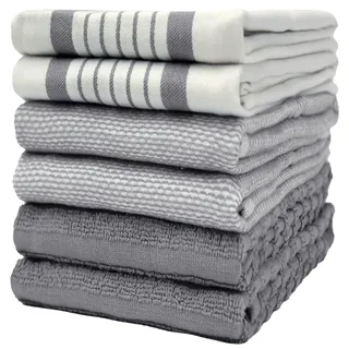 Bumble Küchenhandtücher - Geschirrhandtücher Handtücher Baumwolle – 6er Pack – XL Größe 50 x 70 cm – Edle, Weiche und Robuste Ringspinnbaumwolle in 3 Verschiedenen Texturen (Grau)