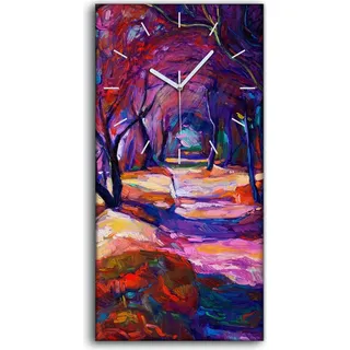 Leinwand Wanduhr Wandkunst Uhr 30x60 Foto Wandbild Landschafts Wälder Pfad - weiße Hände - Rot