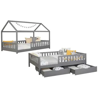 MID.YOU Stauraumbett Duo Hellgrau ca. 140x200 cm Kiefer massiv