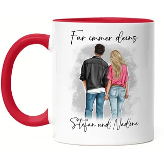Kiddle-Design Pärchen Tasse Rot Personalisiert Paar Valentinstag Jahrestag für Sie und Ihn Geschenk Partner Freund Freundin Liebesgeschenke