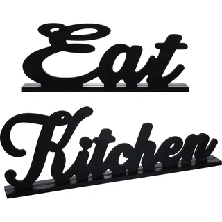 Jetec 2 Stück Eat Schild für Küche Holz Deko Tischschild Rustikale Bauernhaus Dekoration Landhaus Holzbuchstaben für Küche Haus und Wohnzimmer