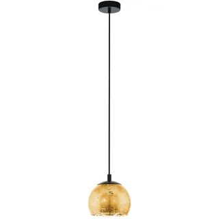 EGLO Hängelampe Alabraccin, Pendelleuchte Esstisch, Hängeleuchte aus Metall in schwarz und Glas in gold, Esszimmerlampe hängend, E27 Fassung, Ø 19 cm