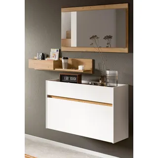 Garderobe Set 3-teilig "Borga" in weiß und Artisan Eiche 140 x 197 cm - Weiß, Naturbelassen