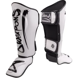 8 WEAPONS Schienbeinschoner Unlimited 2.0, Weiß-schwarz, Training & Wettkampf, Hochwertiges Kunstleder und perfekte Dämpfung, Muay Thai, K1, MMA, Karate & Kickboxen