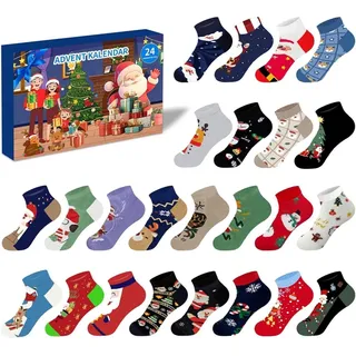 Socken Adventskalender 2026 Herren Damen, 24 Überraschungen Sneaker Socken für Erwachsene Jugendliche, Baumwolle, Einheitsgröße