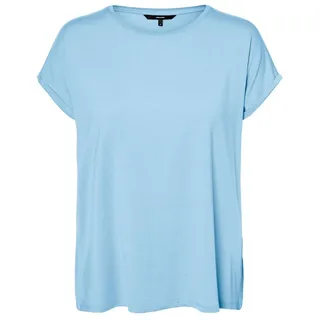 VERO MODA Damen Einfarbiges T-Shirt Basic Rundhals Ausschnitt Kurzarm Top Short Sleeve Oberteil VMAVA, Farben:Babyblau, Größe:XS