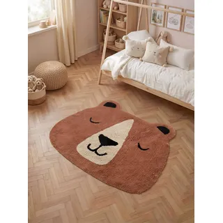 Hanse Home Kinderteppich Benni - Pflegeleichter Teppich Junge Mädchen, rutschfest & Waschbarer Formteppich Bär, Kinderzimmer Weicher Spielteppich, Spielunterlage - Braun, 101x120cm