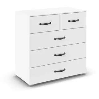 Rauch Möbel Aditio, Kommode für Schlafzimmer, Wohnzimmer, Kinderzimmer, Flur, 5 Schubladen, Soft-Close-Funktion, Sideboard im Landhausstil, Cottage, Farbe Weiß, Breite 80 cm