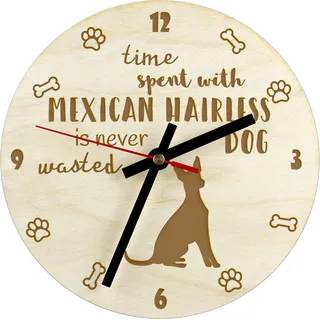 Mexikanischer Nackthund, Xoloitzcuintle, Xolo, Tepeizeuintli - Uhr mit Hund, Holzuhr mit Gravur, personalisierte Uhr von Art-Dog