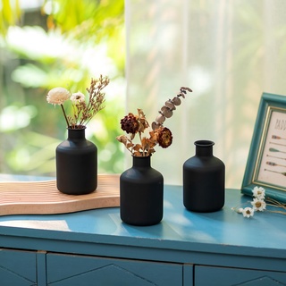 Sziqiqi Kleine Schwarze Bud Vasen - Metall Mini Blumenvasen Satz von 3 Dekorative Zylinde Vasen für Trockenblumen Moderne Matt Flower Vase für Wohnzimmer Esstisch Küche Bad Schlafzimmer