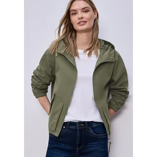 Outdoorjacke STREET ONE, Damen, Gr. 42, schwarz vetiver grün, Web, Obermaterial: 66% Baumwolle, 34% Polyester. Futter: 100% Polyester, unifarben, regular fit normal, elastischer Bund, Jacken Outdoorjacke, mit Kapuze
