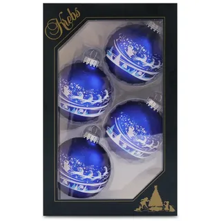 Krebs Glas Lauscha Weihnachtsdekoration/Christbaumschmuck aus Glas - Weihnachtskugeln - Motiv: Blau Rentier - 4 Stück - Größe: ca. 7 cm