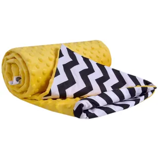 Medi Partners Krabbeldecke 100% Baumwolle 75x100cm doppelseitig multifunktional Minky Kuscheldecke für Kinderwagen weich flauschig (Zickazk mit Gelbem Minky)