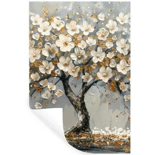 MuchoWow Wandtattoo Baum - Blumen - Weiß - Natur - Kunst 80x120 cm , Kunststoff , Rechteckig , 80x120x0.1 cm , Tapeten & Wandverkleidungen, Wandtattoos & Sticker