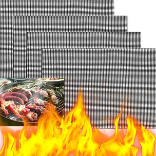 XUBX 4 Stück Teflon Grillmatte, BBQ Grillen Mesh, Grill Maschen Nicht Stock Dauerhafte Grill Ineinander Greifen Matte, Wiederverwendbare Backmatten, BBQ Grill Mesh Mat von Fleisch, Gemüse, Backen