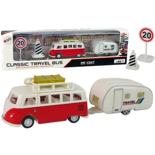 Roter Bus mit Wohnmobil-Fahrzeugset