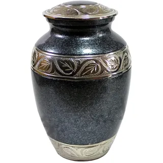 eSplanade Messing-Urnen-Gedenkgefäß | Urne in voller Größe für die Bestattung der Bestattungsasche | Goldene gravierte Metallurne | Mattbraun – 8" Zoll (Schwarzer Granit)