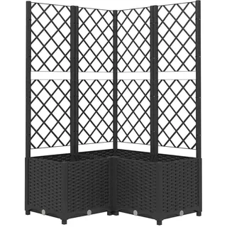 vidaXL Hochbeet mit Rankgitter in L-Form, 80/80/136 cm, aus PP, Schwarz , Kunststoff , 80x136x80 cm , Gartenzubehör, Hochbeete