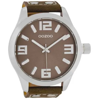 Oozoo C1014 - Herrenuhr, Lederband Taupe, Streifen