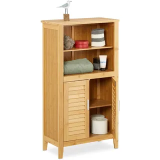 Relaxdays Badezimmerschrank LAMELL Bambus, HBT: ca. 92 x 50 x 25 cm, Badschrank mit Türen in Lamellen-Optik, natur, 1 Stück