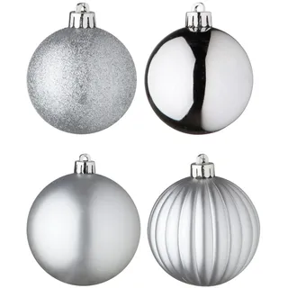 Well Home 100er Set Weihnachtskugeln Silber in PET-Rohr in verschiedenen Designs und Ausführungen