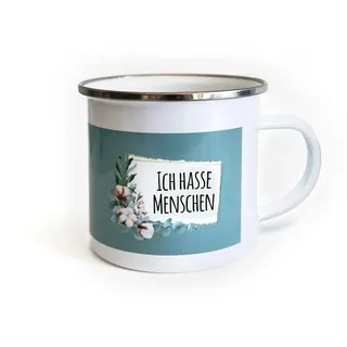 TypeStoff Emaille-Tasse mit Spruch - Ich hasse Menschen - im Vintage-Look mit Zitat als Geschenk und Dekoration zum Thema Kaffee und Tee - TS-01297