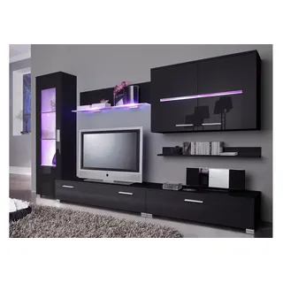 Höltkemeyer Wohnwand »Flame« 6tlg.-Set besteht aus 1 Standvitrine, 1 Wandboard, 1 Hängeschrank, 1 Winkelregal und 2 TV-Lowboards, schwarz