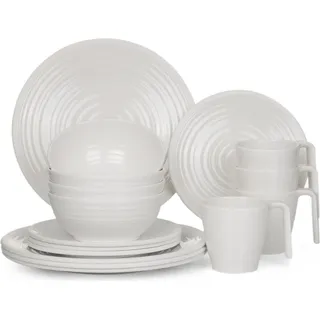 Melamin Camping Geschirr Set 4 Personen Crema Design 16 Teilig Tafelgeschirr Picknick BBQ Kochgeschirr