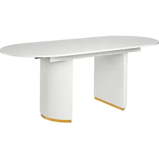 BELIANI Esstisch Weiß MDF-Tischplatte Glänzend Oval Ausziehbar 160/200 x 90 cm für 8 Personen mit Dicken Halbrunden Beinen Modern Ausziehtisch - Weiß, Gold
