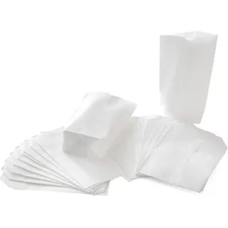 Weiße Kreuzbodenbeutel, 50 Stück: Papiertüten Klein, Bodenbeutel Papier, Kleine Tüten zum Basteln, Geschenktüte für Lebensmittel & Mitgebsel, Verpackung zum Befüllen, Papierbeutel, 14 x 22 x 5,5 cm
