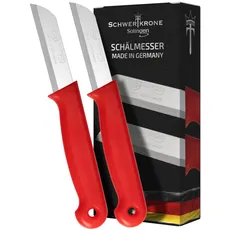 Schwertkrone Solingen 2er Schälmesser Set - Obst- und Gemüsemesser aus rostfreiem Bandstahl - Floristenmesser Made in Germany - rot