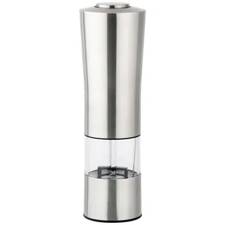 Fackelmann Elektrische Salz-/Pfeffermühle, Gewürzmühle mit Keramikmahlwerk, Gewürzstreuer zum Mahlen aller Gewürz (Farbe: Silber/Transparent/Schwarz), Menge: 1 Stück