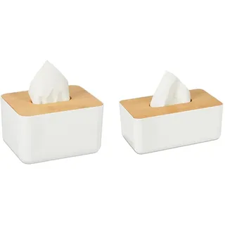 Relaxdays Tücherbox mit Deckel aus Bambus, fürs Bad, modernes Design, 10 x 17 x 13 cm, weiß/Natur & Tücherbox mit Deckel aus Bambus, fürs Bad, modernes Design, 10 x 23 x 13 cm, weiß/Natur