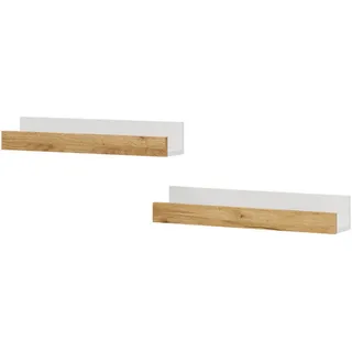 Vicco Wandregal Tomy Weiß/Goldkraft Eiche 60 x 10 cm 2er Set , Weiß, Honigeiche , Holzwerkstoff , Rechteckig , 60x10x12 cm , Wohnzimmer, Regale, Wandregale