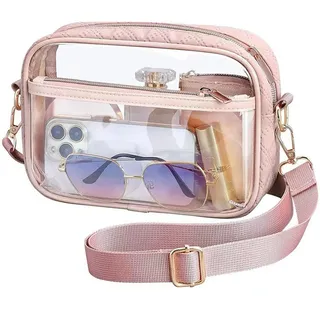 LOCCY Transparente Tasche Damen, Durchsichtig Umhängetasche Schultertasche Wasserdichte Crossbody Bags Kleine Taschen mit Verstellbarem Schultergurt für Konzerte Sportveranstaltungen Reisen (Rosa)