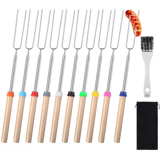 ZUYIST Grillspieße Edelstahl 10 Stück,Teleskop Marshmallow, Roasting Sticks | Lagerfeuer Grillgabel, Lagerfeuerspieße Ausziehbar 31-81cm, mit isolierten Griffen für Camping,Gartenparty, Grillparty
